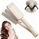 Welleneisen Lockenstab, 32mm Beach Waves Lockenstab mit 4 Einstellbaren Temperaturen (160℃-220℃）Mit Verbrühungsschutz, Ionen Reisegröße Keramik Hair Curler für Langes, Kurzes Haarstyling (Beige)