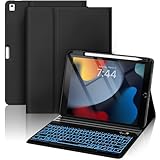 Hülle mit Tastatur für iPad 9/8/ 7 Generation 10,2 Zoll, Vergrößerte Anti-Falloff Tastenkappen Tastatur für iPad Air 3 Generation/Pro 10,5' (Schwarz, Klassischer Stil)