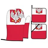 Ofenhandschuhe Und Topflappen Polnische Flagge Extra Dick Topfhandschuhe Heat Resistant Backhandschuhe Für BBQ Backofen Set of 4