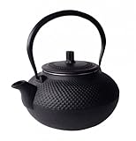 HiT Teekanne Guss 1,5L Asia Japan Style Teesieb Tee Kanne, Schwarz