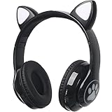 auvstar Bluetooth-Katzenkopfhörer Kopfhörer Katzenohren Kinderkopfhörer mit LED Leuchten RGB-licht Faltbarer Over Ear Kopfhörer für Kinder mit Mikrofon Headset Bluetooth Kopfhörer (Schwarz)