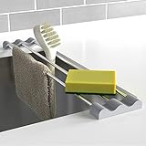 Tomorotec Abtropfgestell für Geschirrtücher Flaschen Bürsten Küchenspüle Zubehör über Spüle Verstellbarer Geschirrtuchhalter Hitzebeständig Spülbecken Rack Edelstahl Silikon Slim Erweiterbar