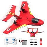 Fremego RC Flugzeug für Wasser, Land und Luft,2.4GHz Glider Ferngesteuertes Flugzeug mit 2 Batterien und Licht,2CH Kampfflugzeug Modell Spielzeug für Kinder Anfänger (Rot)