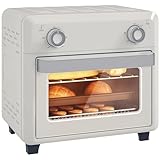 HOMCOM Mini Backofen mit Umluft 10 L 1000W 80-230℃ Heißluftofen mit 60 Min. Timer, Heißluftfritteuse inkl. Krümelblech, Backblech Grillrost, Minibackofen mit Innenbeleuchtung Pizza-Ofen Cremeweiß