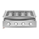 4-Brenner-Gasgrill Edelstahl Tischgriller Professioneller Gastrobräter für Camping, Parties und Outdoor-Aktivitäten, 57×39×17,5 cm