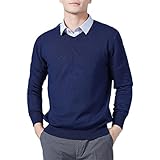 Vogrtcc Herren-Pullover, Kaschmir-Mischgewebe, Strickpullover, V-Ausschnitt, Wolle, Strickwaren, Pullover, V-Ausschnitt Dunkelblau, M