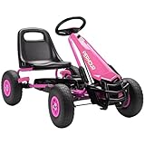 AIYAPLAY Gokart, Tretauto mit Handbremse, verstellbarem Sitz, Vor- und Rückwärtsgang, Pedalantrieb, Kinderfahrzeug mit Eva Reifen, manueller Kupplung, Tretfahrzeug für Kinder 3-8 Jahren, Rosa