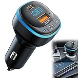 Bluetooth FM Transmitter 5.0 Auto Radio Adapter mit Ports 3.1A USB+Type C, Bluetooth Transmitter Zigarettenanzünder mit Freisprechen Car, LED Display, Unterstützung USB-Disk