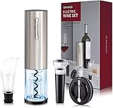 Elektrisches Weinflaschenöffner-Set Ezbasics wiederaufladbar automatischer Korkenzieher enthält Folienschneider Vakuumstopfen Weinbelüfter Ausgießer für Weinliebhaber USB-Ladekabel 4 in1-Geschenkset