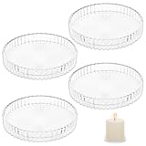 Zourglow 4 Stück Kerzenteller Glas, 9 cm Transparent Kerzen Untersetzer Rund Glas,Vintage Relief Design, Kerzen Teller für Hochzeit Party Dekoration Tischdekoration