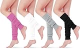 4 Paar Winter Stulpen Damen 40cm, Gestrickte Leg Warmers, Beinstulpen, Stulpen Für Damen, Beinwärmer, Legwarmers, Für Ballett, Tanz, Yoga, Alltag, Geschenke Für Frauen (Weiß/Schwarz/Grau/Rosa)