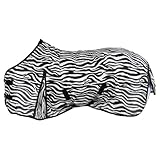 RL24 - Zebra Fliegendecke mit Kreuzgurt – reißfeste & feinmaschige Pferdedecke – Weidedecke zum Schutz vor Insekten – mit Schweifriemen & extra Langen Seiten – Outdoor-Pferdedecke – 135 cm