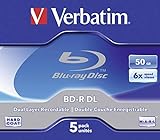VERBATIM BD-R Dual Layer Blu-ray Rohlinge 50 GB I Blu-ray-Disc mit 6-facher Schreibgeschwindigkeit I mit Kratzschutz I 5er-Pack Jewel Case I Blu-ray-Disks für Video- und Audiodateien
