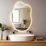 Bellanny Badspiegel mit Beleuchtung, 70×50cm Badezimmerspiegel mit Beleuchtung, Wandspiegel LED Spiegel mit Licht | Touch-Schalter, 3 Farben Dimmbar Schminkspiegel, IP44 Antibeschlag Kosmetikspiegel