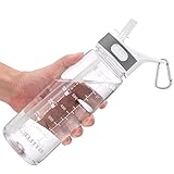 Louis Donné Trinkflasche Mit Strohhalm, 800ml Trinkflasche Sport Mit BPA-Frei Und Zeitmarkierungen, Clear Wasserflaschen Für Fahrrad, Camping, Schule, Gym