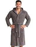 Morgenstern Bademantel Herren mit Kapuze aus Frottee in Blau, Grau, XL