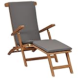 CINDERFUL Liegestuhl mit Auflage Dunkelgrau Massivholz Teak Terrassen Sitzmöbel