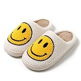 flintronic Smiley Face Slippers Damen Herren, Hausschuhe Mädchen, Winter Warme Flauschige Plüsch Hausschuhe, Rutschfeste Leichte Weiche Pantoffeln, Retro Slip-On Kuschelige Schlappen Drinnen Draußen