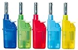 Komfort Feuerzeug 5er Pack – Ergonomisch - Barrierefrei - Seniorengerecht– Nachfüllbare Piezo Gasanzünder mit Leichtbedienung – Transparent & Farbig – Für Kerzen, Grill & Outdoor