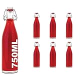 slkfactory 6 x 750ml Bügelflasche Bügelverschlussflasche leere Glasflasche mit Bügelverschluss Weinflasche Schnapsflasche Essig Öl Glasflaschen 0,75L (6 Stück)