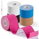 5 Rollen Kinesiotapes (5mx5cm), Kinesiologie Tape Sport Hergestellt mit Hochwertigem Acrylkleber, Wasserfeste Physio Tape, Physio Tape für Muskelunterstützung, Knieschmerzen, Ellenbogen und Schulter
