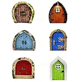 KOLZEMV 6Stück Feentür Garten, feentür 3D Miniatur Wichteltür Garten, Hölzerne Tiny Elfentür, Wichteltüre Feengarten Zubehör Outdoor, Wichtel Tür für Garten Yard Bäume Decoration, Miniatur Wichteltüre