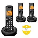 ALCATEL E260 S. Voice Trio – Schnurloses DECT-Telefon mit Anrufbeantworter – Großes Hintergrundbeleuchtetes Display – Freisprechfunktion – Blockierung unerwünschter Anrufe – 3 Mobilteile – Schwarz