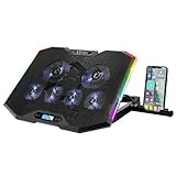 EMPIRE GAMING - Guardian S-C100 Laptop-Kühler RGB Gamer – 6 Ventilatoren - LCD-Controller - 5 Höheneinstellungen – Kompatibel für 12 bis 17 Zoll – Abnehmbarer Smartphone-Halter