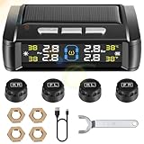 TPMS Reifendruckkontrollsystem 4x Extern Reifendrucksensor Kabellose Solarbetriebenes Reifendrucküberwachungssystem Solar/USB Ladung mit LCD-Anzeige Druckbereich: 0-6 Bar für RV LKW SUV