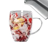 Doppelwandige Kaffeetassen 350ml Doppelwandige Kaffeegläser, Latte Macchiato Gläser Mit Henkel Glasbecher Mit Blumen, Teegläser Trinkgläser Hitzebeständige Kaffeetassen