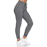 Smith & Solo Jogginghose Damen – Sporthose Frauen Baumwolle| Sweatpants Slim Fit Freizeithose Lang | Trainingshose Fitness High Waist – Jogger Laufhosen Modern Anthrazit/S