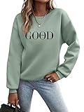 Minetom Pullover Damen Sweatshirt Briefe Drucken Langarm Rundhals Pulli Herbst Winter Frauen Buchstaben Druck Locker Casual Oberteil Sport Streetwear ohne Kapuze Bluse Tops A Grün Mz