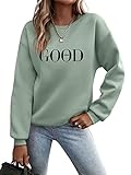 Minetom Pullover Damen Sweatshirt Briefe Drucken Langarm Rundhals Pulli Herbst Winter Frauen Buchstaben Druck Locker Casual Oberteil Sport Streetwear Sweatshirts ohne Kapuze Bluse Tops A Grün L