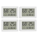 4 Stück Thermo-Hygrometer Thermometer Hygrometer innen, Mini Digital Temperatur Raumthermometer und Luftfeuchtigkeit messgerät mit Schalter und Smiley-Indikator für Babyzimmer Wohnzimmer Büro