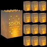 BETESSIN 12pcs Lichttüten Kerzentüten Papier Schön, DASS du da bist Papiertüten für Kerzen Weiß Candle Bags Weihnachten Taufe Kommunion Tischdeko Kerzen Deko für Kerzen Teelichter 8,5x11x16,5cm