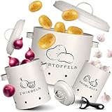 TWOBERRY Kartoffel Aufbewahrungsbox [3er Set] inkl. Sparschäler- längere Haltbarkeit durch 360° Luftzirkulation-ideale Zwiebel Aufbewahrung Kartoffel Aufbewahrung & Knoblauch Aufbewahrung (Weiß)