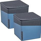 WENKO Feuchtigkeitskiller Mod. Cube Raumentfeuchter 2er Set für bis 40 m³ Räume reduziert Schimmel und Gerüche mit 2x500 g Granulatblock Calciumchlorid nachfüllbar kompakte Maße je Box Blau Kunststoff