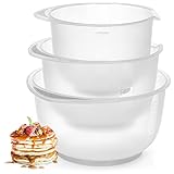 COM-FOUR® 3-teiliges Rührschüssel Set rutschfest - Backschüssel mit Stoppboden und Skala - Rührtopf mit Ausgießer - Spülmaschinengeeignet - Füllmenge 1,5 L, 2 L, 2,5 L (3teilig - grau)