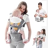 Bellababy Babytrage, All-In-One Babytrage für Neugeborene ab Geburt, Babys & Kleinkinder (0-36Monate), verstellbarer Sitz, Baby-Tragetasche 3 Trage Positionen(Grau)