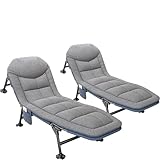 Campingliege Faltbar Leicht, Feldbett mit Matratze, Camping Bett 5-Fach Verstellbar, mit Kopfkissen und Matratze, Angelliege, Camping Liege für Outdoor, Strand und Garten, 190 x 65x30cm(grau 2)