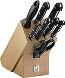 ZWILLING Twin Gourmet Messerblock, 9-teilig, Holzblock, Messer, Wetzstab und Schere, rostfreier Spezialstahl/Kunststoff-Griff im Nietendesign, Schwarz