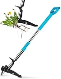 Yissvic Unkrautstecher mit Stiel Teleskop Länge 100 CM-120 cm Hochfester Edelstahl 4 Krallen Unkrautentferner Blau