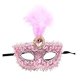 DolceTiger Damen-Maskerade Maske, Maskenball Masken, Federmaske mit Glitzer-Pailletten Spitze Karneval Dekorationen Venezianische Masken für Frauen Karneval (Pink #3, One Size)