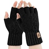 ARFNKIM Thermisch Fingerlose Handschuhe - Damen und Herren Strick Weich Flauschig Touchscreen Winterhandschuhe für Skifahren Radfahren Arbeit (Schwarz)