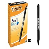 BIC Kugelschreiber Set Soft Feel Clic Grip, in Schwarz, Strichstärke 1.0 mm, 12er Pack, Ideal für das Büro, das Home Office oder die Schule