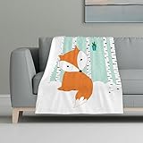 Gearsly Decke aus Flanell, niedlicher Fuchs, Vogel, Schneeflocke, flauschige Fleecedecke, leicht, weich, warm, gemütlich, Plüsch, 81 x 122 cm, für Heimdekoration, Sofa, Couch, Bett, Kinderbett,