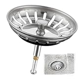 Höhenverstellbares Abflusssieb Waschbeckensieb Siebeinsatz, Siebkörbchen Abflussstopfen mit Sieb, Spülbecken Stöpsel für Spülbecken, (Silber, 82mm breit)