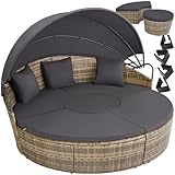 tectake® Lounge Muschel Sonneninsel Outdoor wetterfest, Gartenmuschel, Sonnenliege 2 Personen und mehr, multifunktionales Terrasse oder Balkon Möbel, Gartenliege wetterfest - Natur