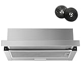 FIREGAS Dunstabzugshaube 60cm Unterbau, 345 m³/h Luftstrom, 2-Stufen-Lüfter, LED-Beleuchtung, für Abluft- und Umluftbetrieb geeignet, Flachschirmhaube in Silber