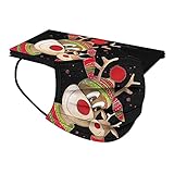 10 Stück Weihnachten Einmal-Mundschutz, Einweg Schwarz Schneemann Elch Motiv Bunt Gedruckt Halstuch Mund und Nasenschutz, Atmungsaktiv Bandanas Halstuch Herren Damen